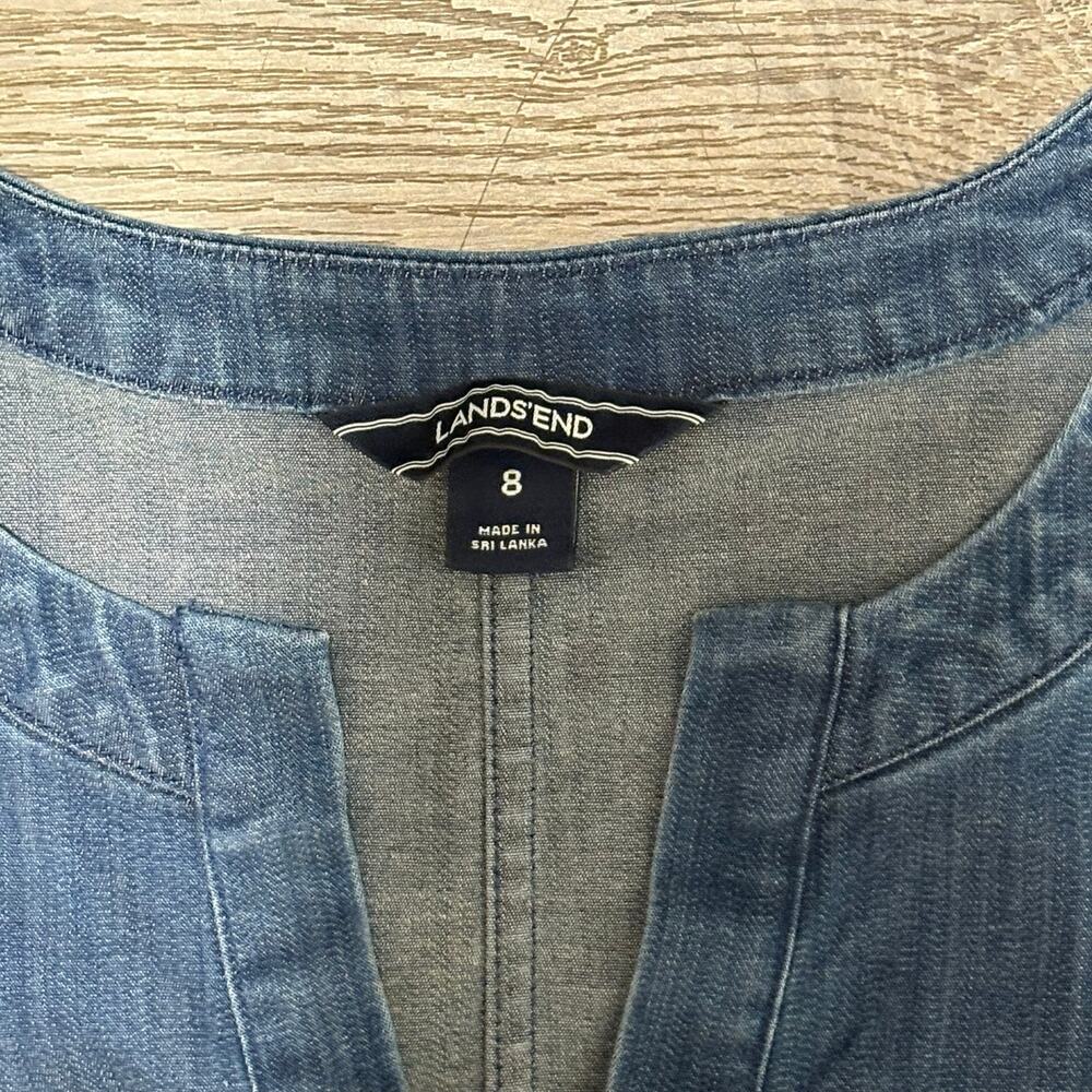 Lands' End Denim Lyocell Shift Dress Womens 8 Blue Chambray Tunic Short Sleeve - Picture 3 of 9